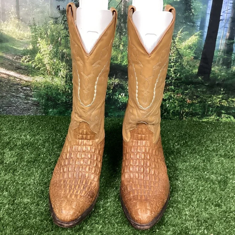 Israel Boots Crocodile Tan Leather Vintage Bench Made 10.5